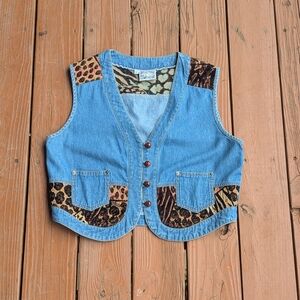 Denim Vest with Animal Print Accents